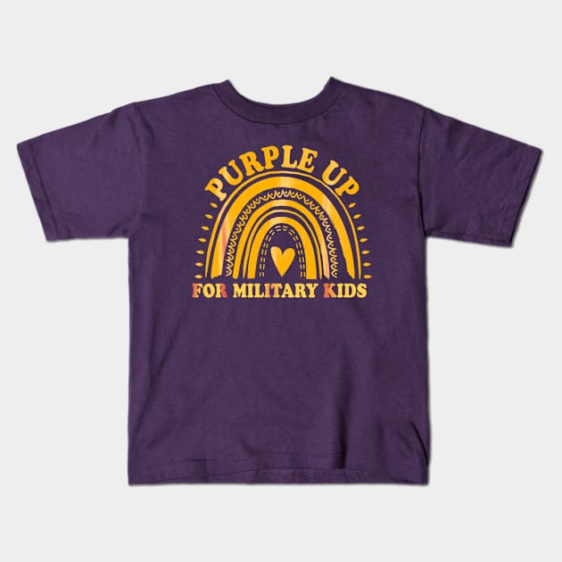 Purple up golden rainbow for military kids Kids T-Shirt by Dreamsbabe